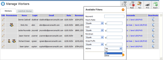 Worker List Filter With Active Option