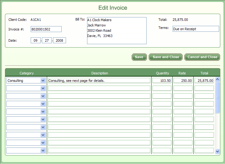 edit invoice screen