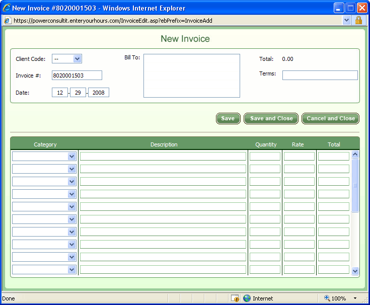 new invoice form