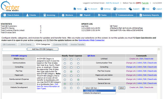 EnterYourHours Billing Categories